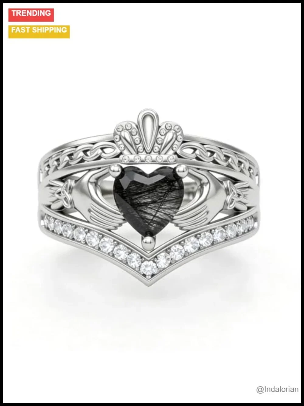 925 Sterling Silver Claddagh Ring Heart Statement Engagement
